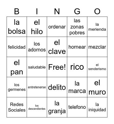AP Spanish BINGO Card