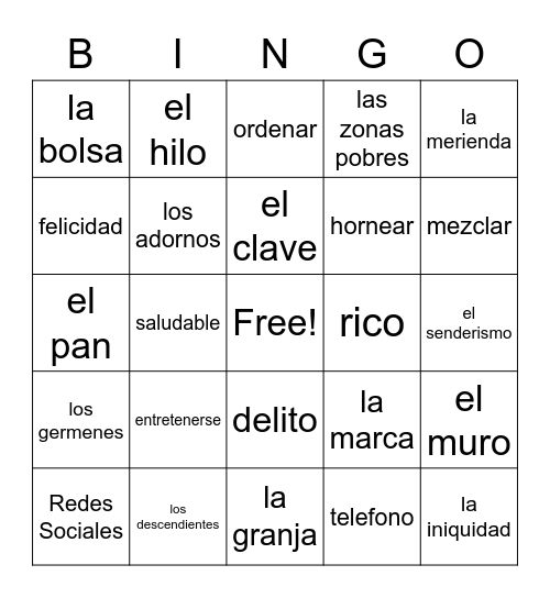 AP Spanish BINGO Card
