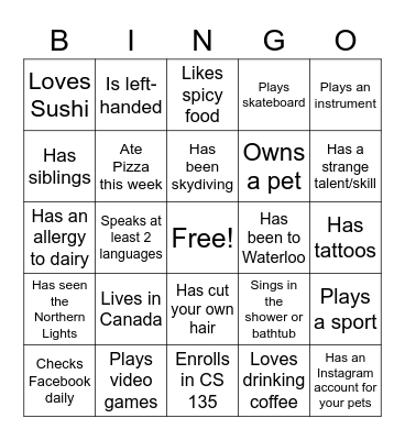 Ice Breaker Bingo Card