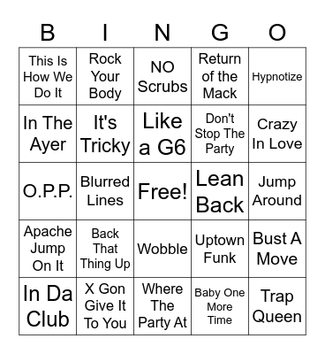 Party Hits Bingo Card