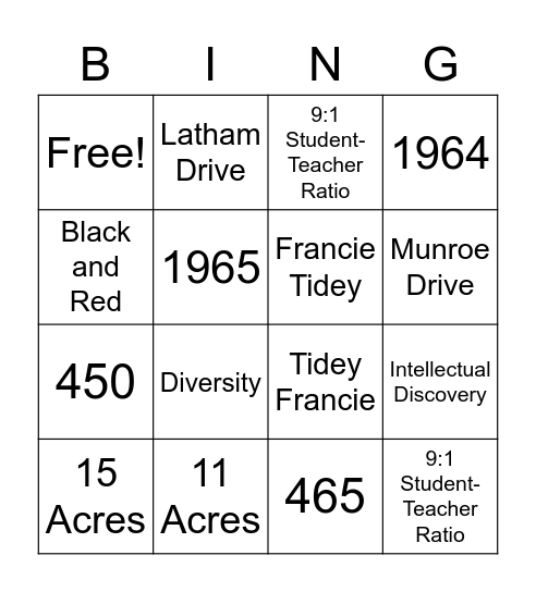 Country Day Bingo Card