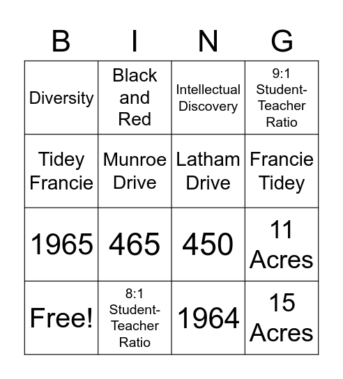 Country Day Bingo Card