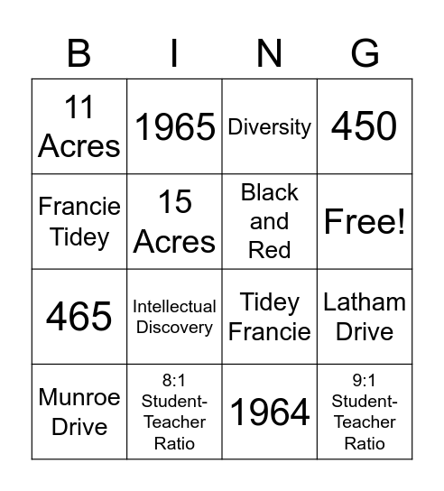 Camp Cavalier Bingo Card