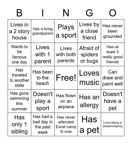 Moment in Time Bingo Card