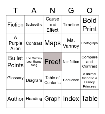 Literacy Bingo Card