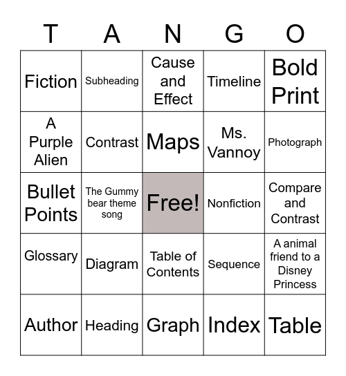 Literacy Bingo Card