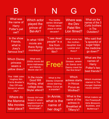 Movies/TV Bingo Card