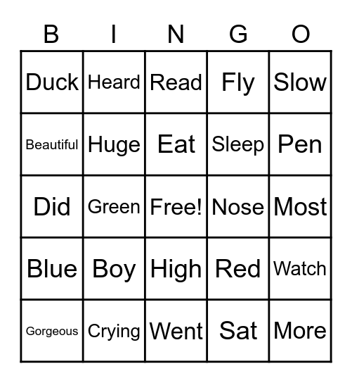 English Bingo Card