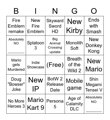 Kase Krib Nintendo E3 Bingo Card