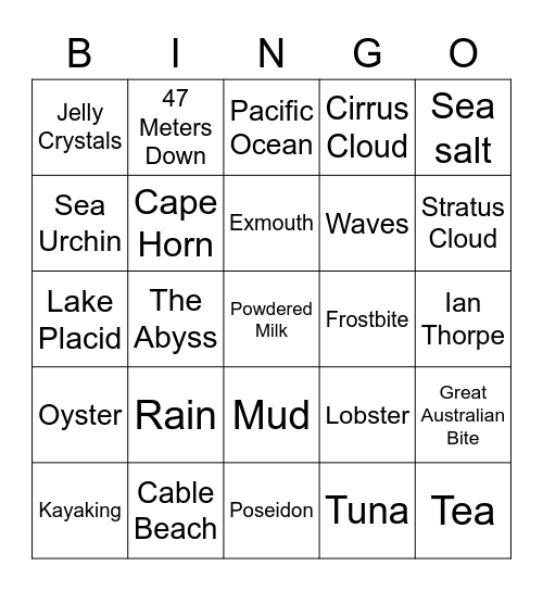 AQUA Bingo Card