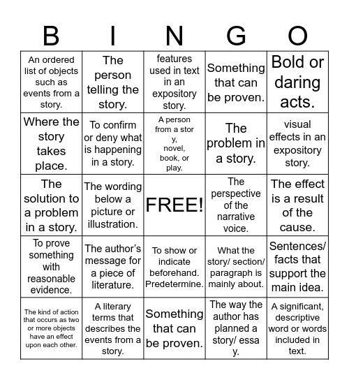 Fiction & Expository(Non-Fiction) Bingo Card