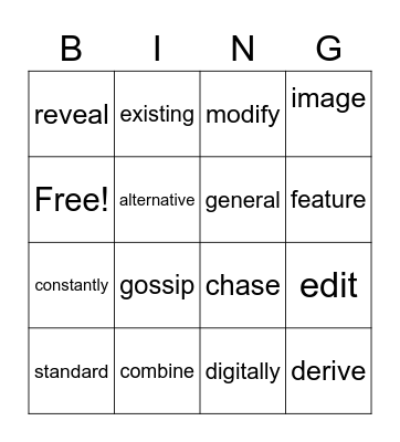 L9 Vocabulary Words Bingo Card