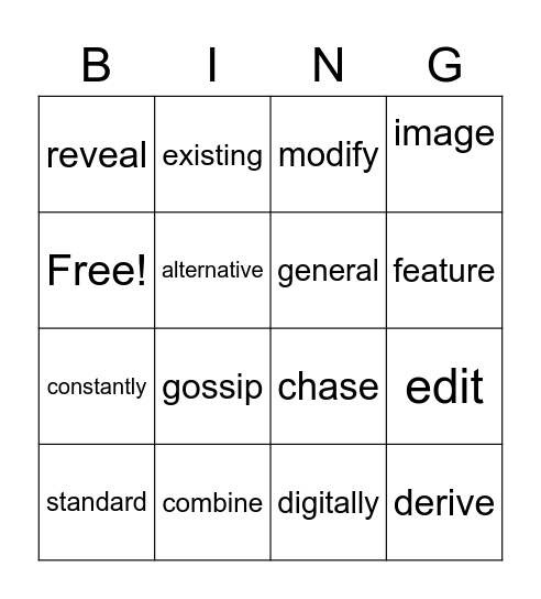 L9 Vocabulary Words Bingo Card