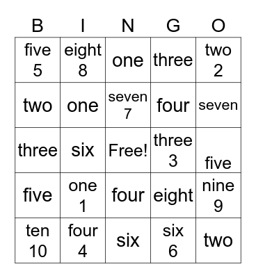 Number Names Bingo Card