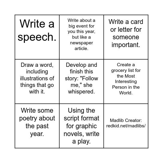 End-of-The-Year Bingo Card