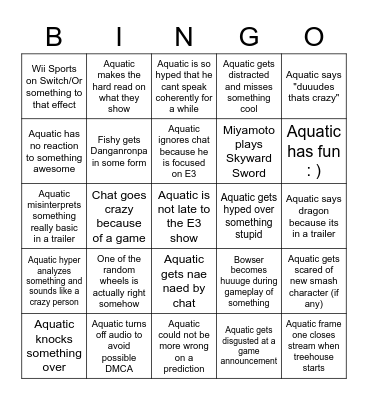 The OFFICAL AquaticForks Bingo Card Bingo Card