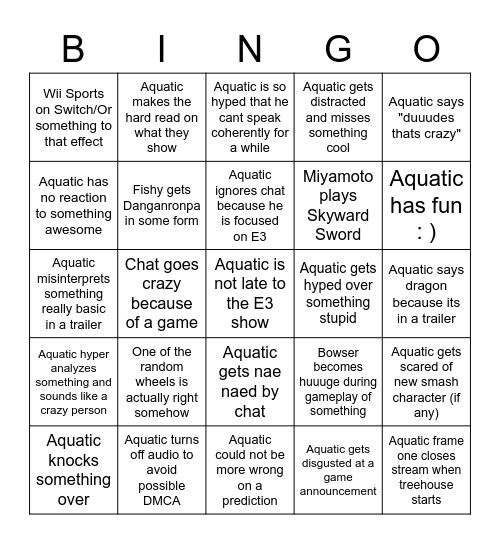 The OFFICAL AquaticForks Bingo Card Bingo Card