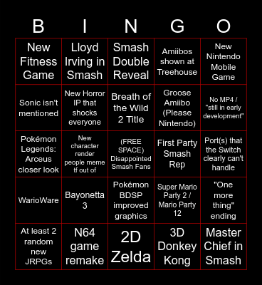 Smash E3 2021 Bingo Card