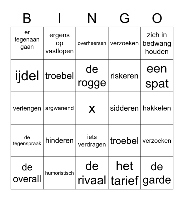 Woordenschat Bingo Card