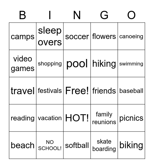 Summer - WPES Bingo Card