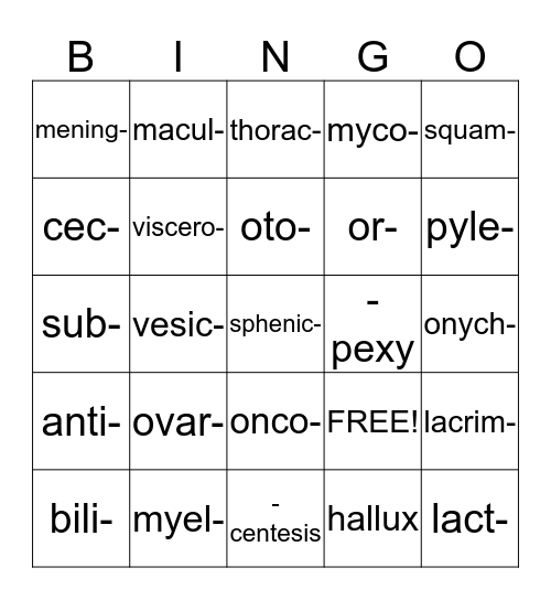 Med Term Lesson 5 Bingo Card