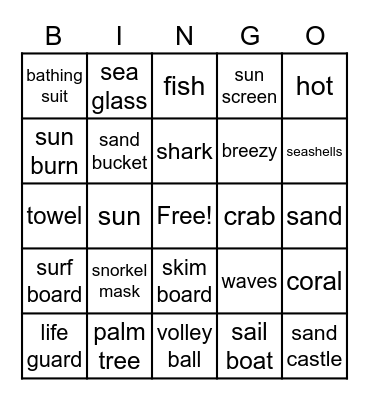 Beach Bingo Card