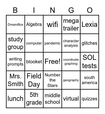 5th Grade Bingo Card