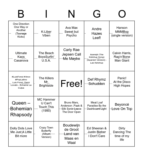 Swingo Bingo Card