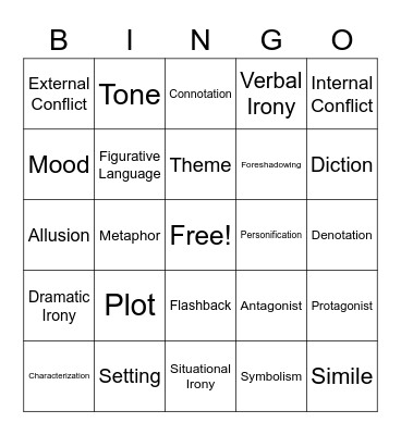 Literary Terms Bingo Card