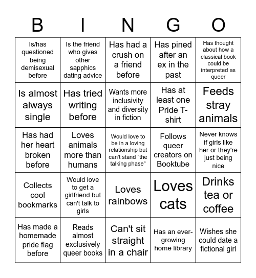 Sapphic Bookworm Bingo Card