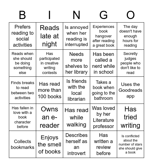 Bookworm Bingo Card