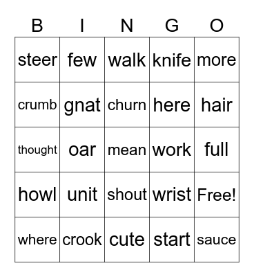 Spelling Jan-June Bingo Card