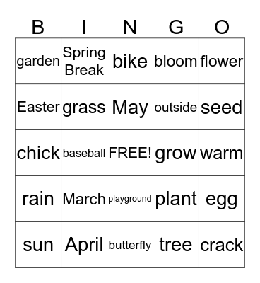 Spring Words Bingo Card