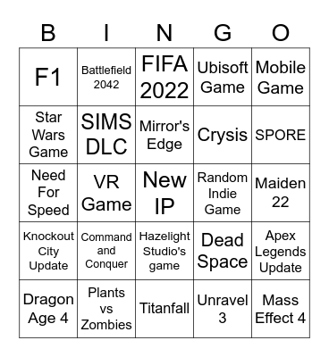 EA PLAY 2021 Bingo Card