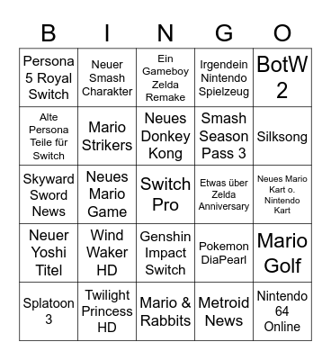 Nintendo Direct E3 2021 Bingo Card