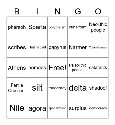 Ancient History Bingo Card