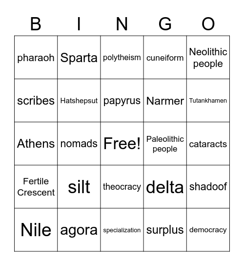 Ancient History Bingo Card