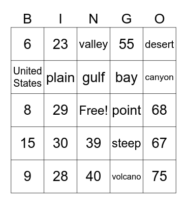 Number Bingo 1-75 Bingo Card