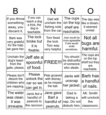 Phonics for Reading Level 3, Lesson 1-3 Bingo Card