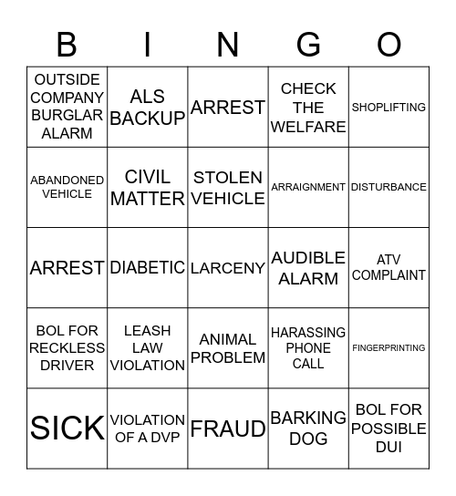 DISPATCH BINGO Card