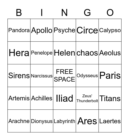 Mythology and The Odyssey  Bingo Card