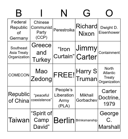 The Cold War Bingo Card