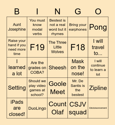 See ya later, Sec 1! Bingo Card