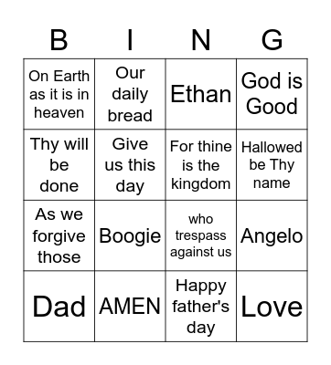 The Lord's Prayer BINGO Card