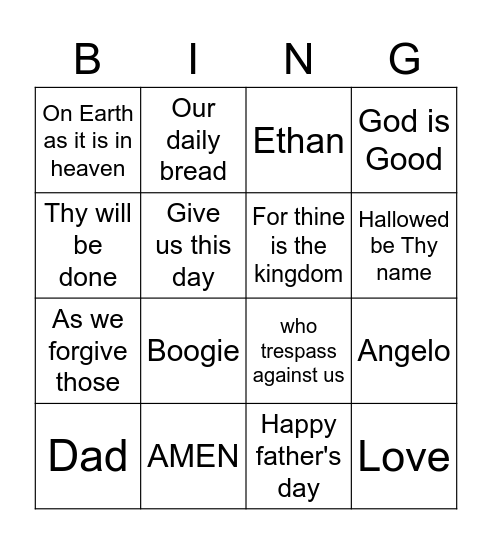 The Lord's Prayer BINGO Card