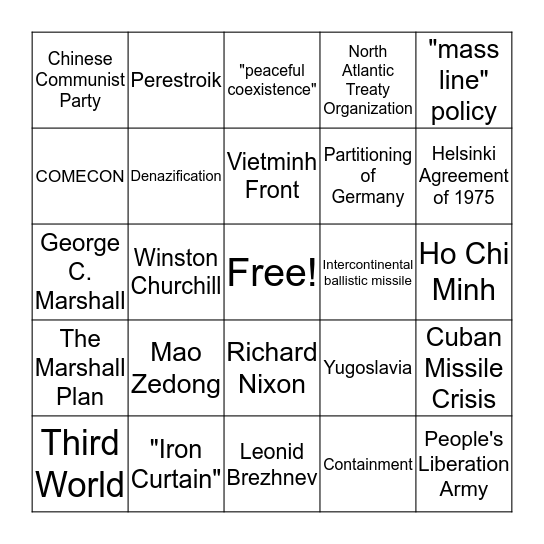 The Cold War Bingo Card