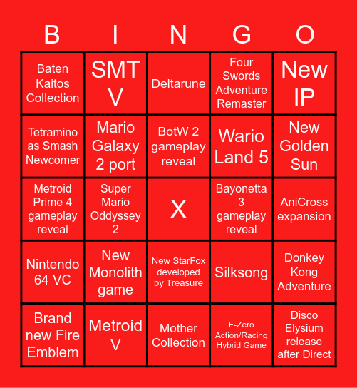 Nintendo E3: Hype Train Edition Bingo Card