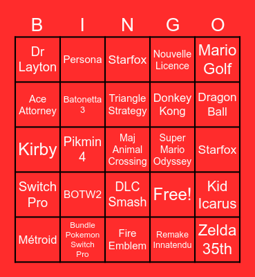 Nintendo Direct Bingo Card