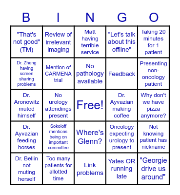 Tumor Board Bingo Card