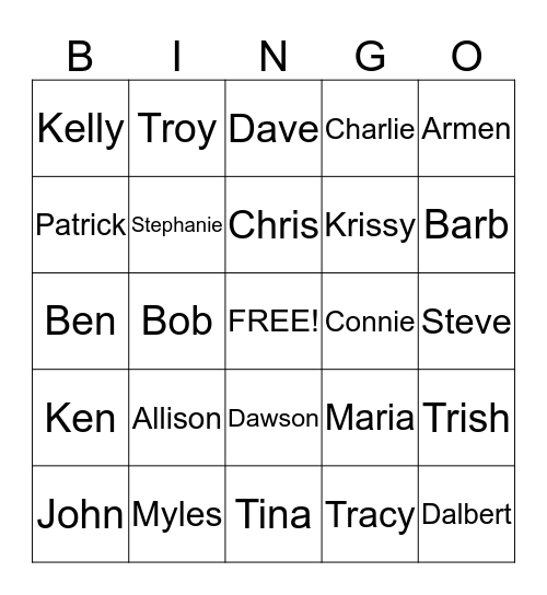 NAMES Bingo Card